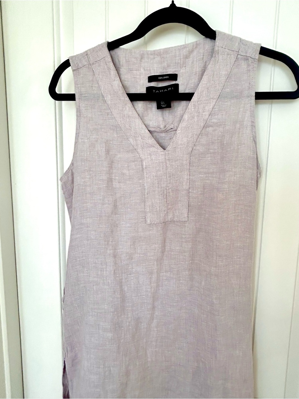 Tahari 100% Linen Lilac Midi Dress S Sleeveless Pockets Pearl Button Detail